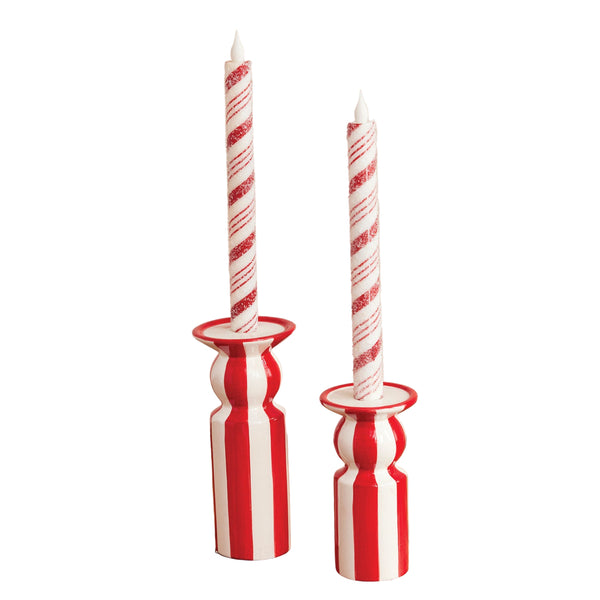 Red & White Stripe Candle Holders