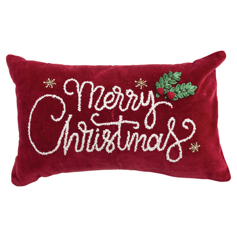 Merry Christmas Embroidered Pillow