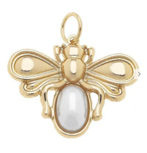 Pearl Bumble Bee Charm in Shiny Gold