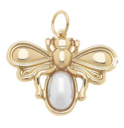Pearl Bumble Bee Charm in Shiny Gold