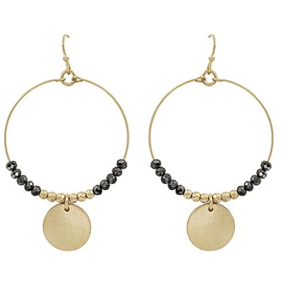 Gold Circle Earrings with Black Beads