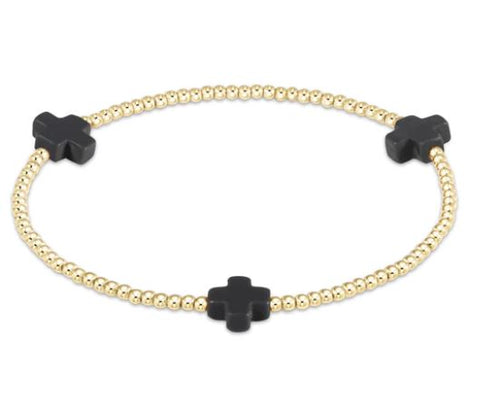 Black Onyx Signature Cross 2mm Bead Bracelet