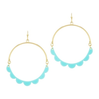 Gold and Blue Acrylic Scalloped Hoop 2" Earring