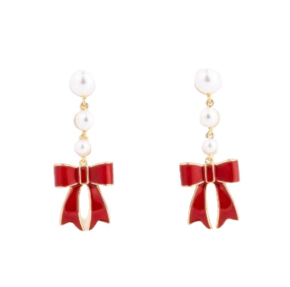 Pearl Red Bow Earrings