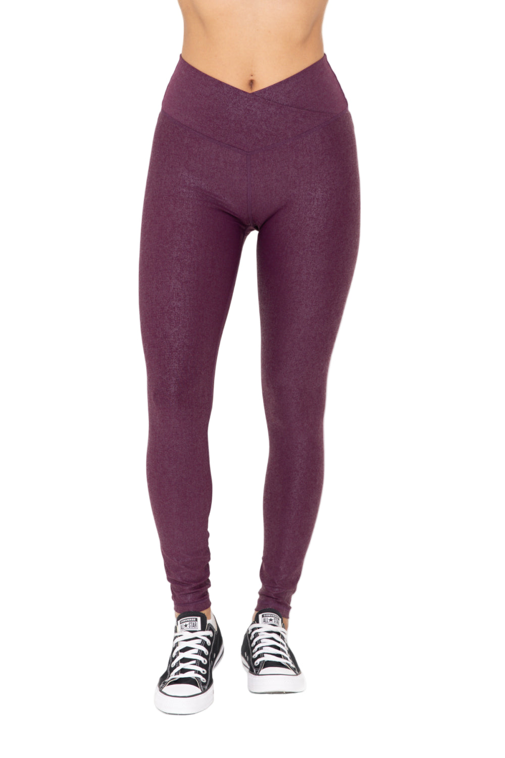 Burgundy Leather Look Crossover Leggings