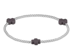 Charcoal Signature Cross Sterling Silver 2mm Bead Bracelet