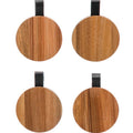 Round Acacia Coaster with Leather Tab