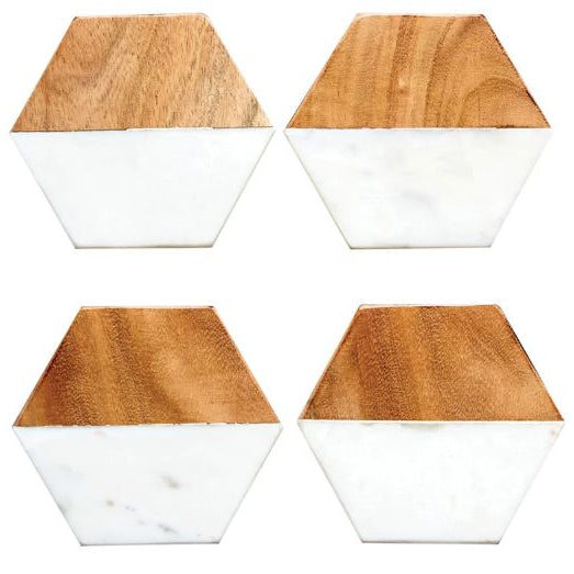 Wood and Marble Hexagon Coasters