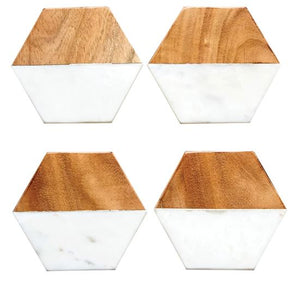 Wood and Marble Hexagon Coasters