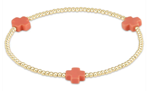 Coral Signature Cross 2mm Bead Bracelet