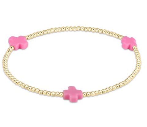 Bright Pink Signature Cross 2mm Bead Bracelet