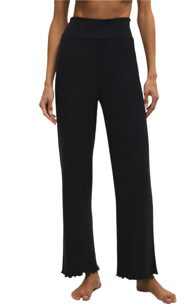 Dawn Black Smocked Rib Pants