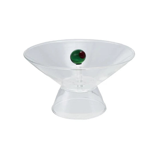 Olive Footed Glass Bowl with Hand-Blown Olive