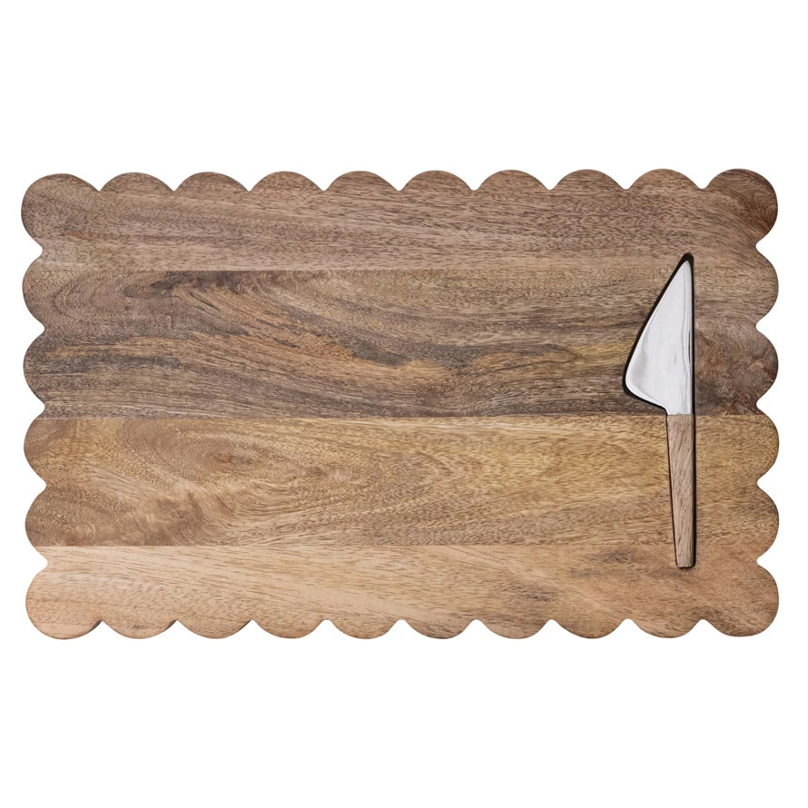 Mango Wood Scalloped Serving Board Set