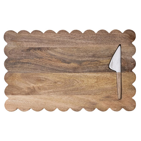 Mango Wood Scalloped Serving Board Set