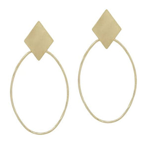 Diamond Shape Stud with Open Oval 2" Earring