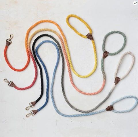 Cotton Rope & Leather Dog Leash