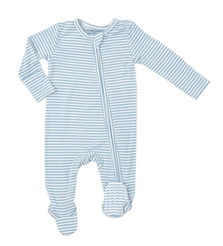 Dream Blue Striped Footie Two Way Zipper