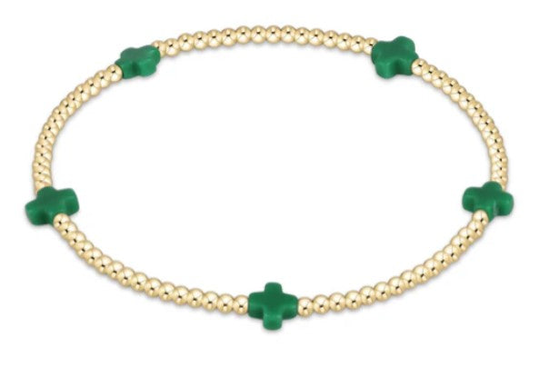 Signature Cross Small Gold Pattern 2mm Bracelet Emerald