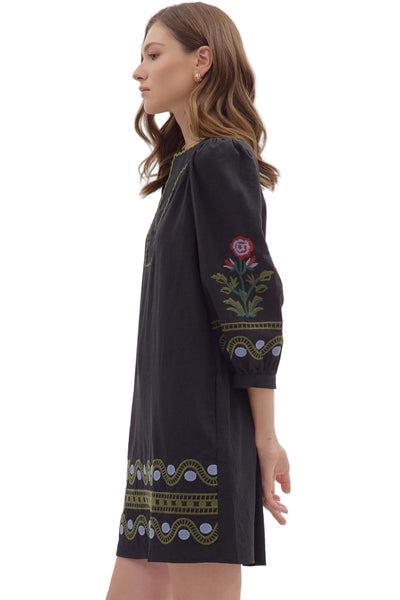 Melody Embroidered Black Dress