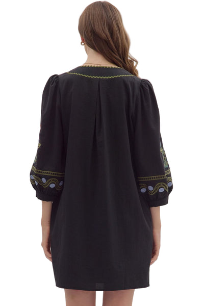 Melody Embroidered Black Dress