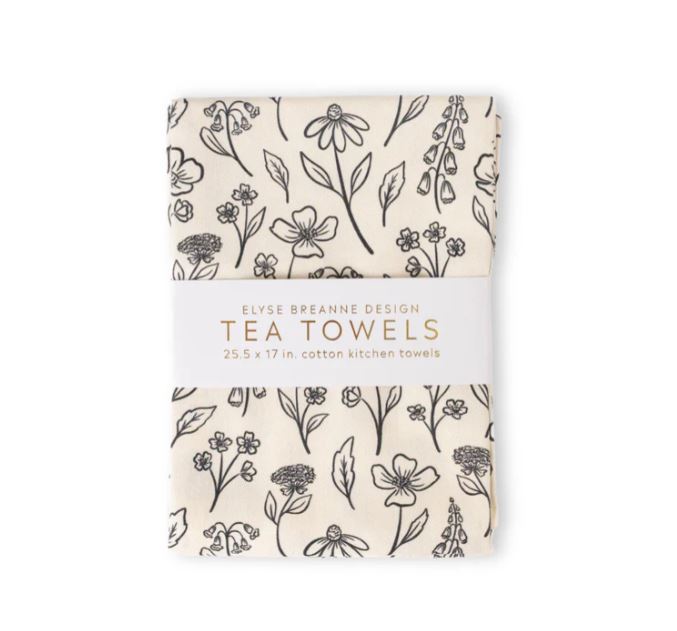 Black Floral Tea Towels