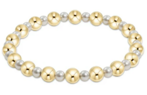 Grateful Pattern 4mm Pearl Bead Bracelet - 6mm Gold