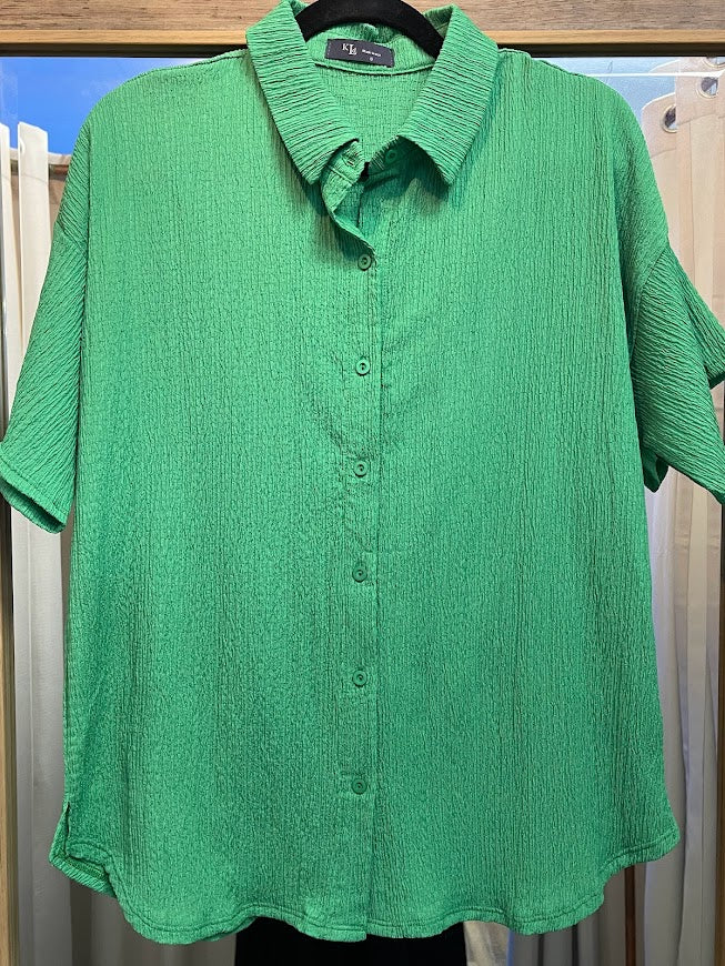 Green Textured Button Down Shirt