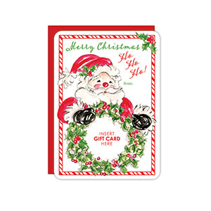Merry Christmas Ho Ho Ho! Santa with Wreath Gift Card Greeting