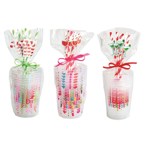 Holiday Party Cup & Straw Sets