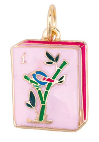 Mahjong Enamel Tile Charm in Pink