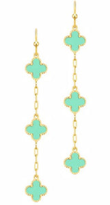 Gold Chain with Mint Epoxy Clover 2" Earring