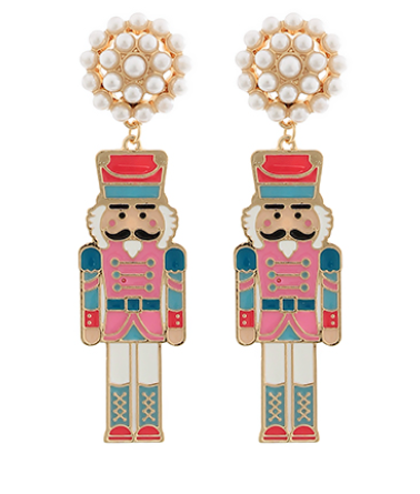 Enamel Coated Metal Nutcracker Earrings