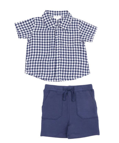 Navy Gingham Polo Set