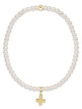 Classic Pearl 3mm Bead Bracelet- Signature Cross Gold Charm