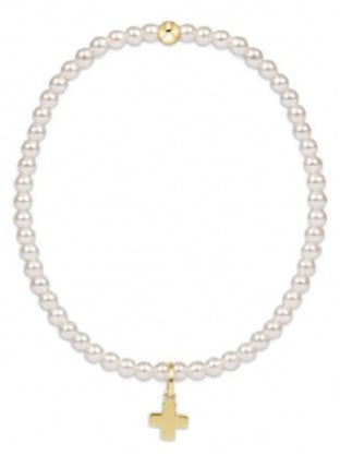 Classic Pearl 3mm Bead Bracelet- Signature Cross Gold Charm