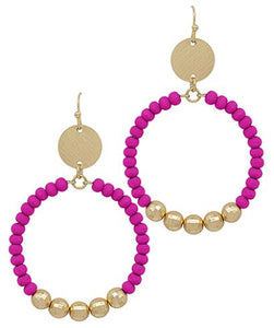 Pink and Gold Bead Circle Earrings