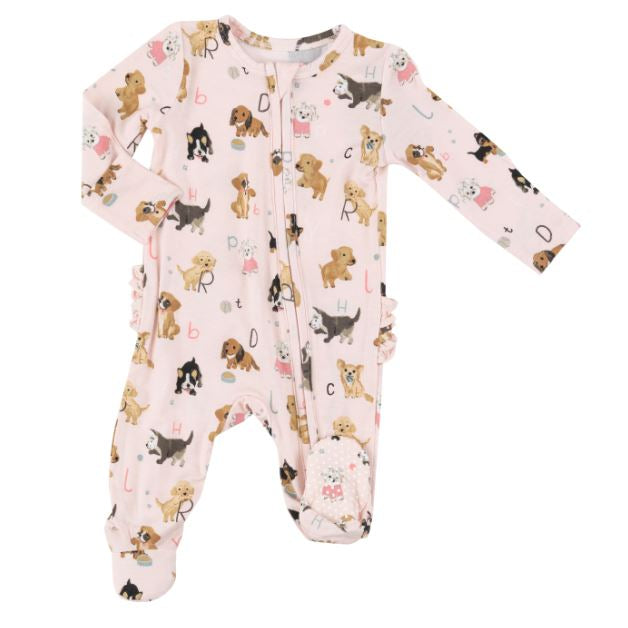 Puppy Alphabet Footie Pink