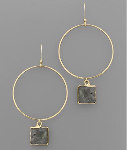 Square Stone Circle Earrings