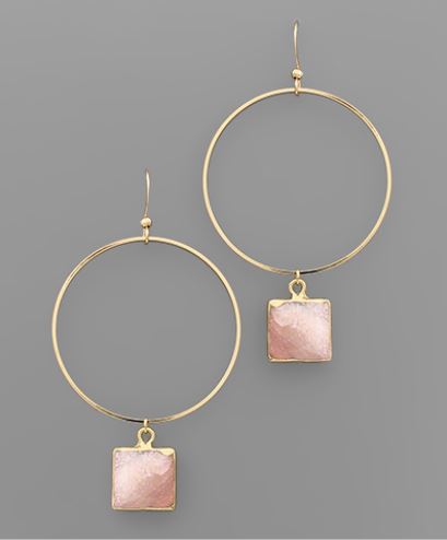 Square Stone Circle Earrings