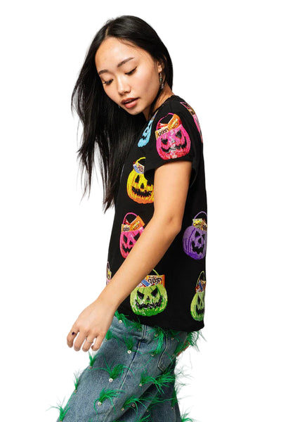 Black Multi Candy In Halloween Baskets Tee