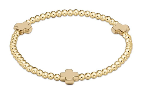 Gold Signature Cross 3mm Bead Bracelet
