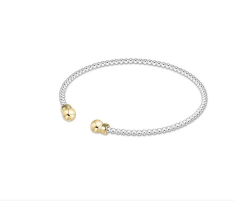 Classic Sterling Mixed Metal 2mm Bead Cuff - Gold