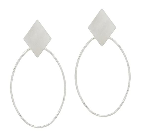 Diamond Shape Stud with Open Oval 2" Earring