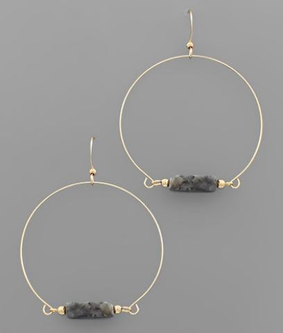 Gray Stone Bar Wire Earrings
