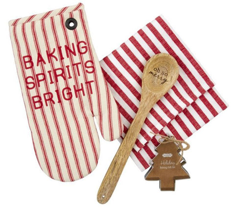 Striped Christmas Oven Mitt Set