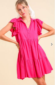 Tina Pink Button Dress