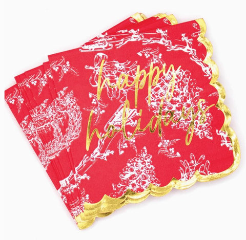 Happy Holidays Red Toile Cocktail Napkins