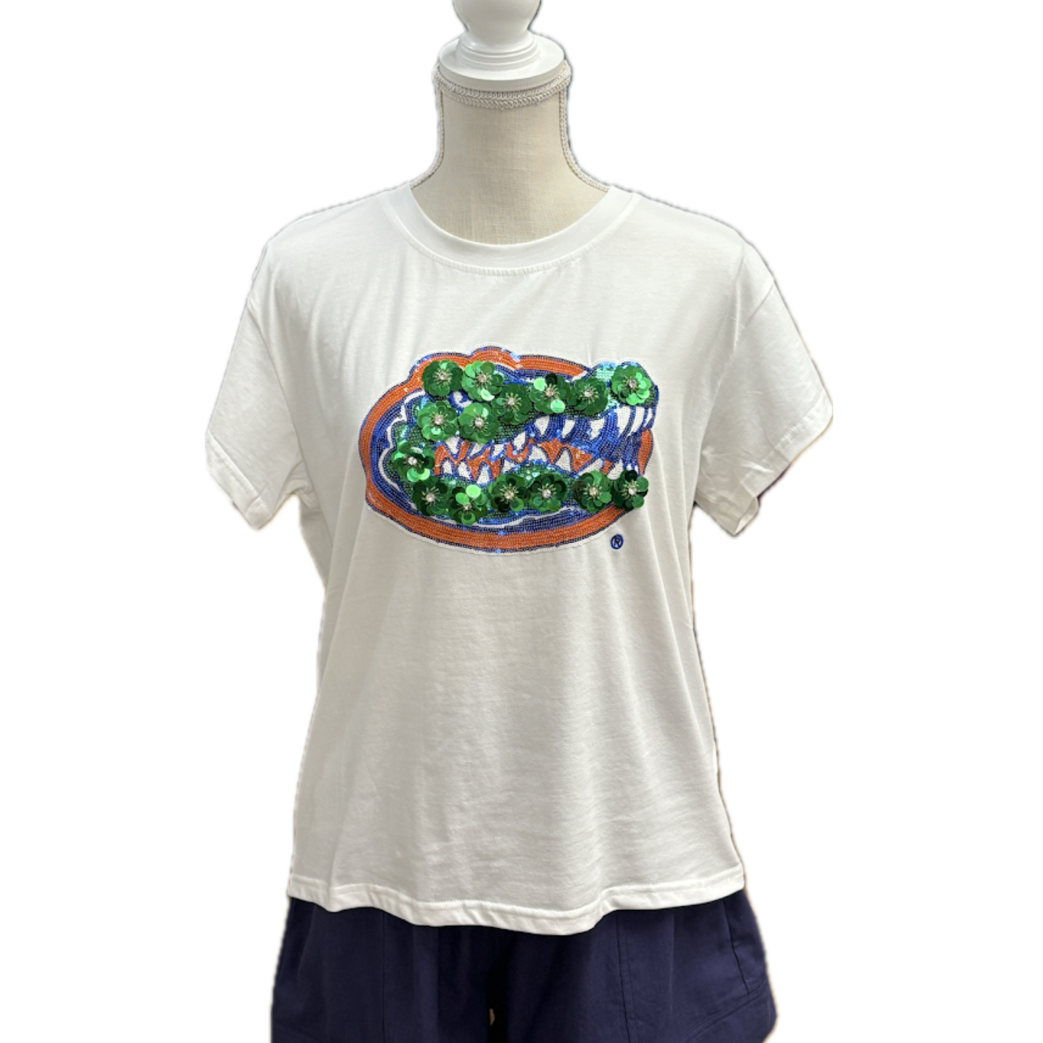 Florida Gator Mascot Sequin Flower Tee