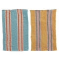 Woven Cotton Waffle Weave Tea Towel w/ Stripes, 2 Styles